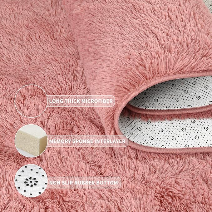 Tepook Super Soft Fluffy Rugs for Living Room, Area Rugs 8x10 for Bedroom, Modern Shaggy Rug Fuzzy Carpets for Kids, Plush Indoor Nursery Home Decor Rug with Non-Slip Bottom, Blush