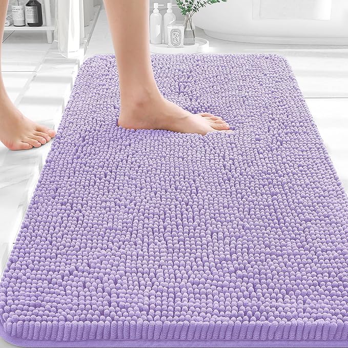 OLANLY Bathroom Rugs 30x18, Extra Soft Absorbent Chenille Bath Rugs, Rubber Backing Quick Dry, Machine Washable Bath Mats for Bathroom Floor, Tub and Shower, Home Decor Accessories, Lavender