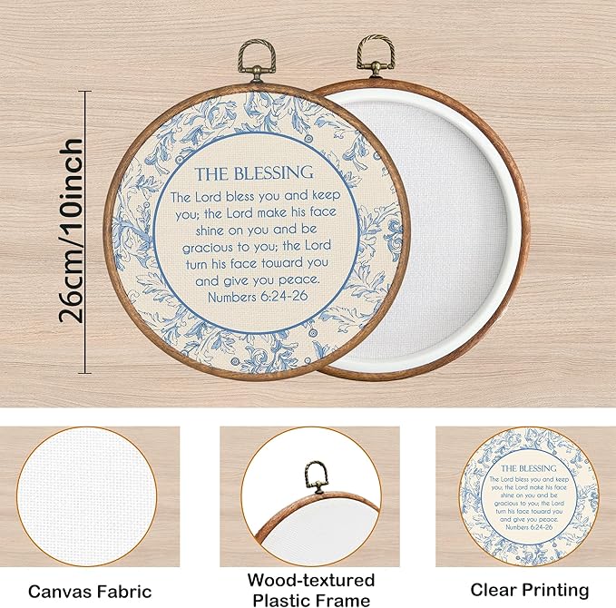 KSDUT Christian Wall Art Decor - Blue Flower Vintage Country Wall Art Canvas Frame Hanging Prints, Bible Verse Hydrangea Round Wall Art Decor for Grandmillennial Home Gallery Decorations 10"x10"