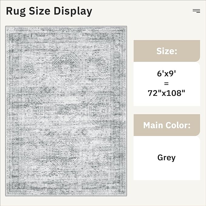 Soalmost 6x9 Area Rug for Living Room Washable 6x9 Gray Rug Non-Slip Modern Rugs for Bedroom Dinning Room Ultra-Thin Indoor Grey Rug