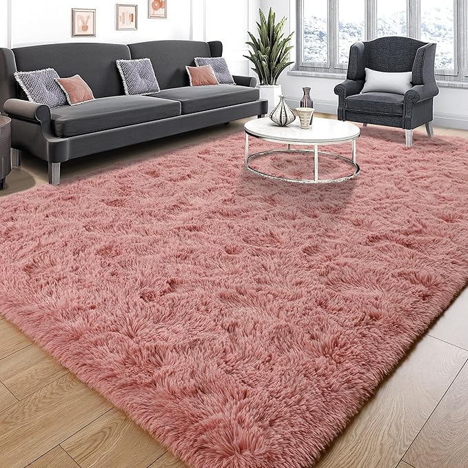 Tepook Super Soft Fluffy Rugs for Living Room, Area Rugs 8x10 for Bedroom, Modern Shaggy Rug Fuzzy Carpets for Kids, Plush Indoor Nursery Home Decor Rug with Non-Slip Bottom, Blush