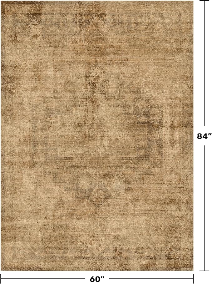 Hazo Haus Brown and Gold Rugs for Living Room 5x7 Rug - Abstract Grey Office Rug for Fireplace, Home Office, Bedroom, Washable Non Slip Soft, Medallion Indoor Décor