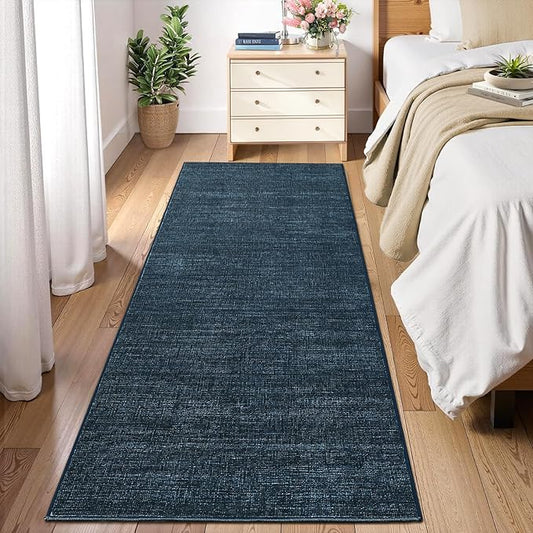 Hallway Runner Rug 2.5x8 Washable Non Slip Kitchen Runner Rugs Low Pile Modern Solid Color Living Room Rugs Minimalist Plain Entry Long Runners Boho Accent Solid Runner Rugs for Bedroom Nursery, Blue