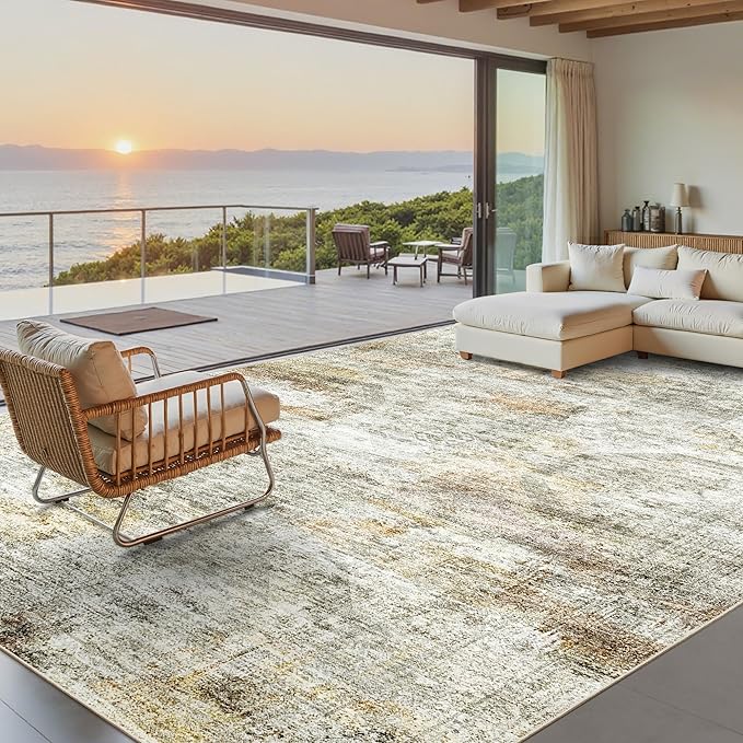 Soalmost 10x14 Area Rugs for Living Room, Non Slip Machine Washable Vintage Rugs, Low Pile Lightweight Large Rug for Bedroom, Dining Room, Home Office Gray Rust