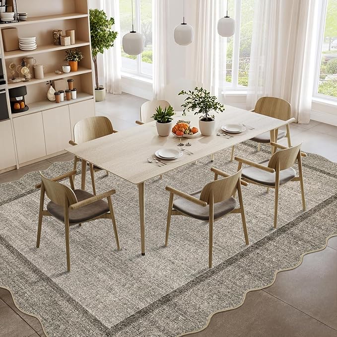 GarveeHome Scalloped Washable Rug 6x9 Rugs for Living Room Modern Brown Nursery Rug Large Area Rug for Bedroom Non Slip Throw Rugs Soft Low Pile Stain Resistant Carpet for Classroom 6 ft x9 ft Brown