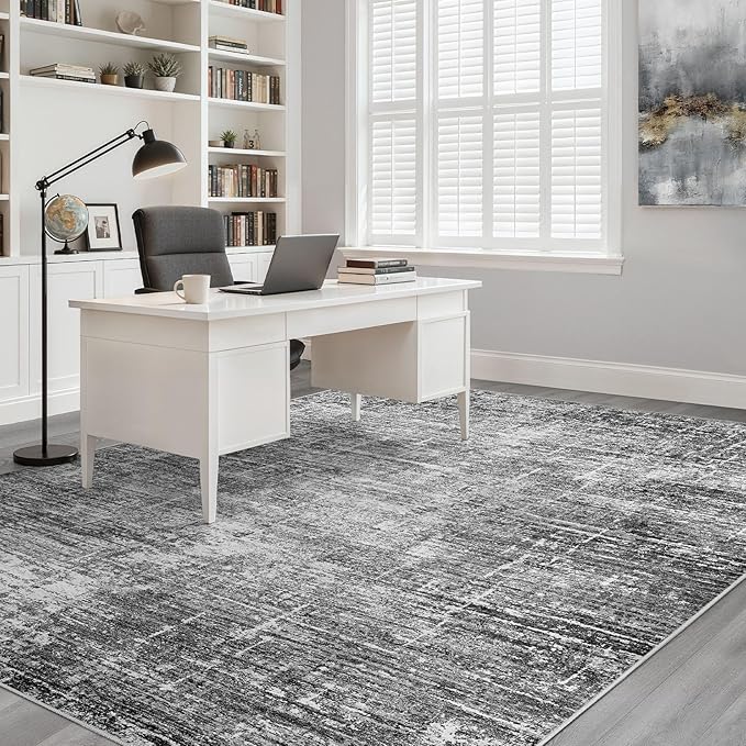 10x14 Area Rug Living Room: Washable Large Neutral Black Rug Abstract Soft Modern Stain Resistant Indoor Floor Non-Slip Carpet for Bedroom Nursery Kids Office Playroom Dining Room Under Table Home