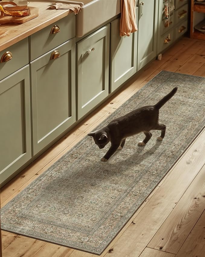 Washable Runners for Hallways Kitchen Rug: 2'6"x8' Runner Rugs Stain Resistant Non Slip Low Pile Soft Carpet Runners for Hallways Bedroom Kitchen Entryway Indoor Beside Bathroom Laundry Room
