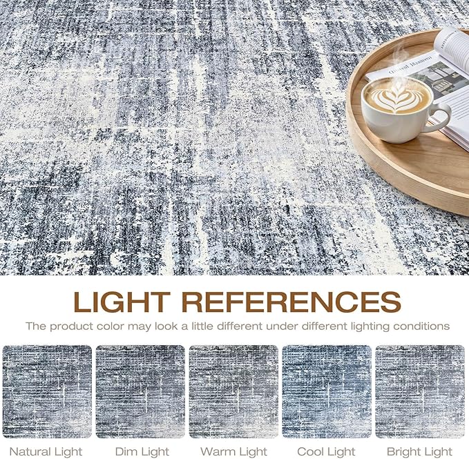 9x12 Area Rug Living Room: Washable Large Neutral Navy Rug Abstract Soft Modern Stain Resistant Indoor Floor Non-Slip Carpet for Bedroom Nursery Kids Office Playroom Dining Room Under Table Home