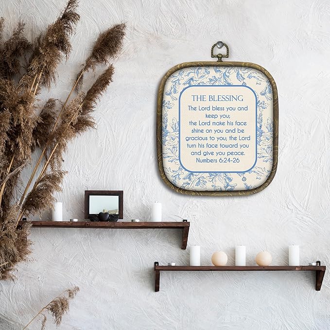 KSDUT Christian Wall Art Decor - Blue Flower Vintage Country Wall Art Canvas Frame Hanging Prints, Bible Verse Hydrangea Square Wall Art Decor for Grandmillennial Home Gallery Decorations 6.5"x5.7"