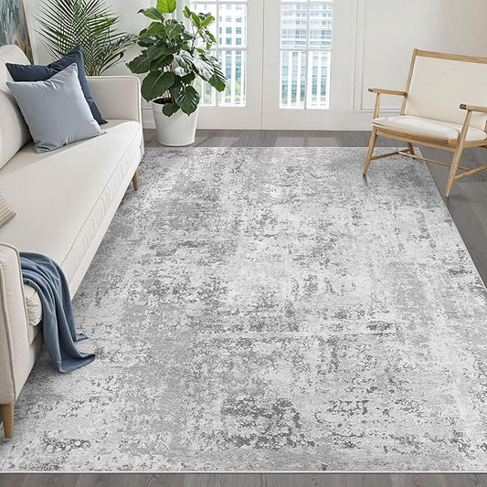 5x7 Area Rug Living Room: Washable Large Neutral Rug Abstract Soft Modern Stain Resistant Indoor Floor Non-Slip Carpet for Bedroom Nursery Kids Office Playroom Dining Room Under Table Home- Light Gray