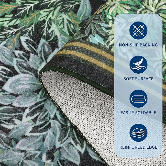 GarveeHome Forest Rug 9x12 Washable Area Rugs for Living Room, Botanical Low Pile Non Slip Stain Resistance Large Woodland Carpet for Office Dining Room Bedroom Farmhouse, Blue Green