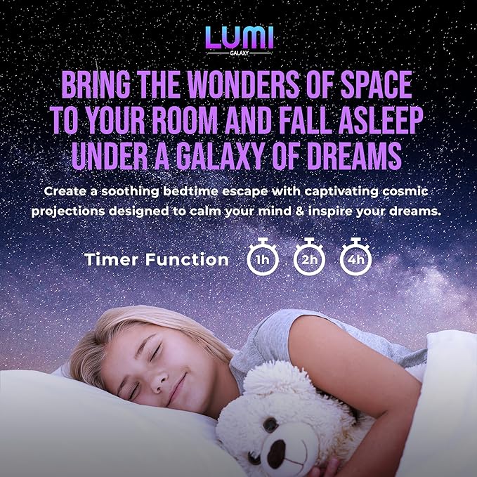 Lumi Galaxy Projector – Star Projector Galaxy Light with 12 HD Film Discs, 360° Rotating Planetarium Room Lights for Bedroom Ceiling, Night Lights for Kids, Northern Lights Projector