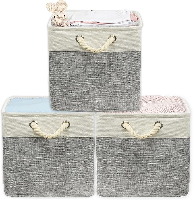Simple Houseware Fabric Storage Cubes, 13" x 13" Storage Bin, 3 Pack, Gray