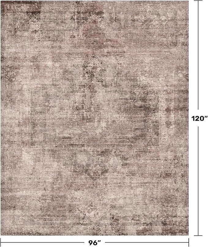 Hazo Haus Brown Living Room Rug 8x10 - Retro Washable Rug for Dining Room, Fireplace, Bedroom, Non Slip Low Pile Abstract Warm Tan and Terracotta