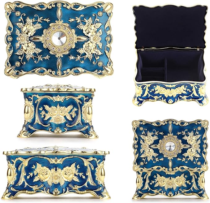 Hipiw Vintage Jewelry Organizer Box - Metal Trinket Storage Box Ornate Treasure Chest Box Jewelry Decorative box Keepsake Gift Box Case for Women,4.9"x3.4"x2.7"