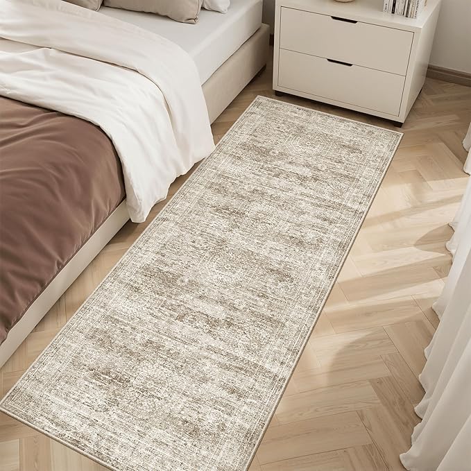 Soalmost Runner Rug 2'x6' Washable Non-Slip Runner Rugs for Kitchen Bathroom Laundry Room Brown Vintage Floor Carpet Runners for Hallway Entryway