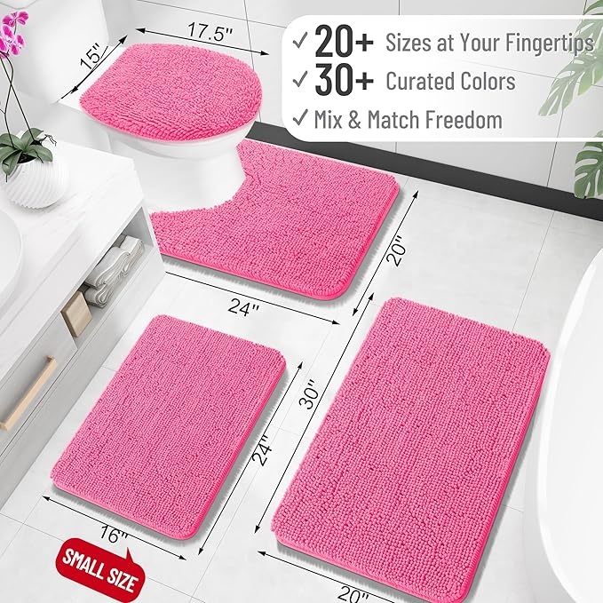 OLANLY Large Bathroom Rugs 40x24, Extra Soft Absorbent Chenille Bath Rugs, Rubber Backing Quick Dry, Machine Washable Bath Mats for Bathroom Floor, Tub and Shower, Home Decor Accessories, Hot Pink