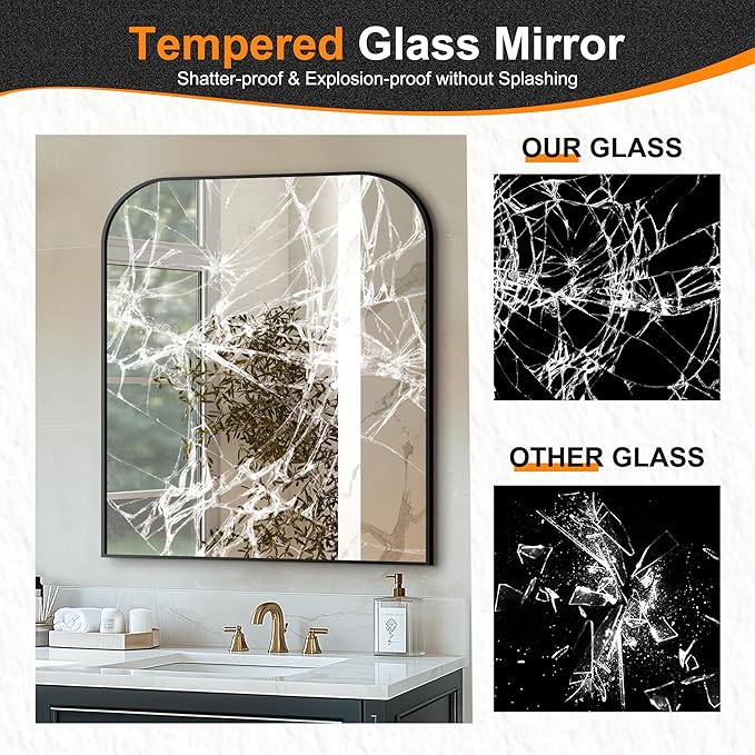 Delma Bathroom Vanity Mirror,36" x 30" Black Metal Framed Wall Mirror for Over Sink, Living Room, Bedroom,Entryway Decor