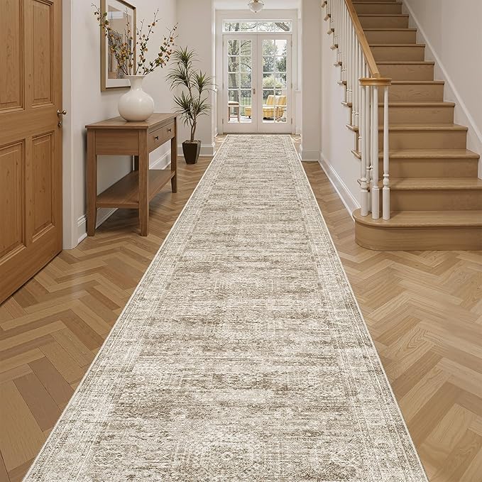 Soalmost Hallway Runner Rug 3x16 - Vintage Non Slip Washable 16ft Kitchen Runner for Entrance Soft Long Carpet Runners for Living Room Bedroom Dining Room, Brown