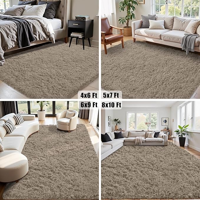8x10 Area Rug for Living Room:Ultra Soft Fluffy Shag Grey Camel Rugs,Large Fuzzy Plush Indoor Non Slip Carpet Washable Rug for Bedroom Kids Nursery Office Dorm Modern Decor(Grey Camel 8'x10')