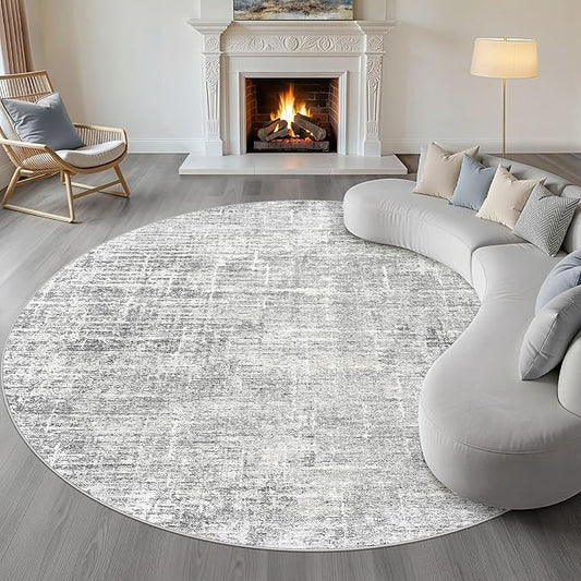 10ft Round Rug Living Room: 10x10 Washable Large Neutral Grey Circle Area Rug Abstract Soft Modern Stain Resistant Indoor Floor Non-Slip Carpet for Bedroom Nursery Kids Office Playroom Dining Room