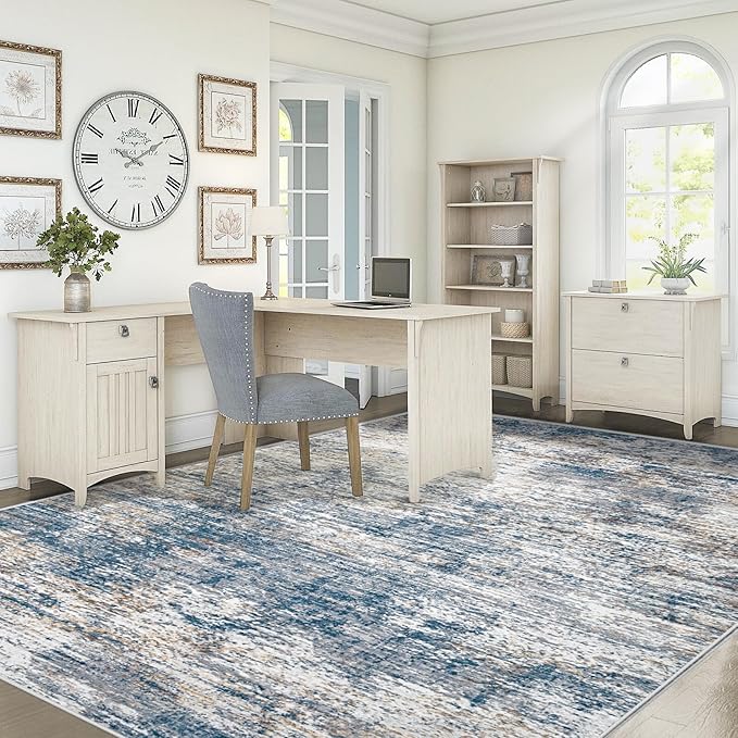 XLUEZ 6x9 Area Rugs for Living Room, Washable Modern Abstract Large Area Rug Neutral Soft Non Slip Kids Rug Stain Resistant Indoor Carpet for Bedroom Nursery Dining Room Playroom(BlueWhite, 6'x9')