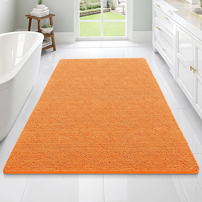 OLANLY Large Bathroom Rugs 70x46, Extra Soft Absorbent Chenille Bath Rugs, Rubber Backing Quick Dry, Machine Washable Bath Mats for Bathroom Floor, Tub and Shower, Home Decor Accessories, Orange