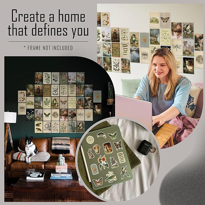 97 Decor Vintage Fairycore Decor - 40 Pcs Cottagecore Decorations For Bedroom, Fairy Room Decors Aesthetic, Nature Cottage Core Wall Art, Earthy Vintage Wall Collage Kit For Teen Girls Dorm (4x6)