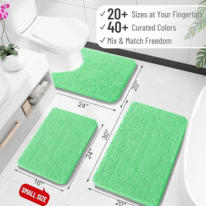 OLANLY Large Bathroom Rugs 50x30, Extra Soft Absorbent Chenille Bath Rugs, Rubber Backing Quick Dry, Machine Washable Bath Mats for Bathroom Floor, Tub and Shower, Home Decor Accessories, Mint Green