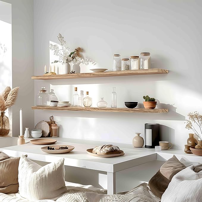 GXYAWPJ 48 Inch Floating Shelves for Wall Rustic Light Wood Wall Shelves for Bedroom Set of 4