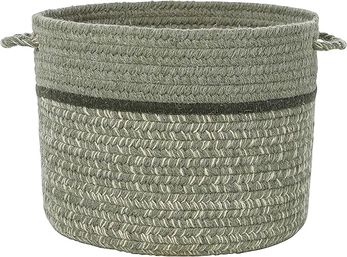 Super Area Rugs Wool-Made Soft Storage Basket with Handles Braided Trendy Decorative Bin, Mistletoe, 18" x 12"