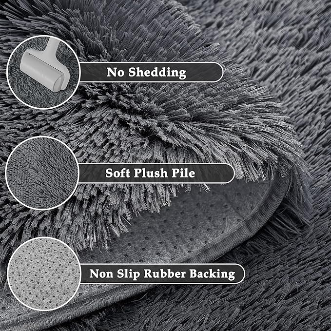 PureCozy 5x8 Area Rug for Living Room, Modern Grey Super Shag Shaggy Soft Washable Indoor Fuzzy Carpet Non-Slip Fluffy Rugs for Bedroom Home Aesthetic Decor