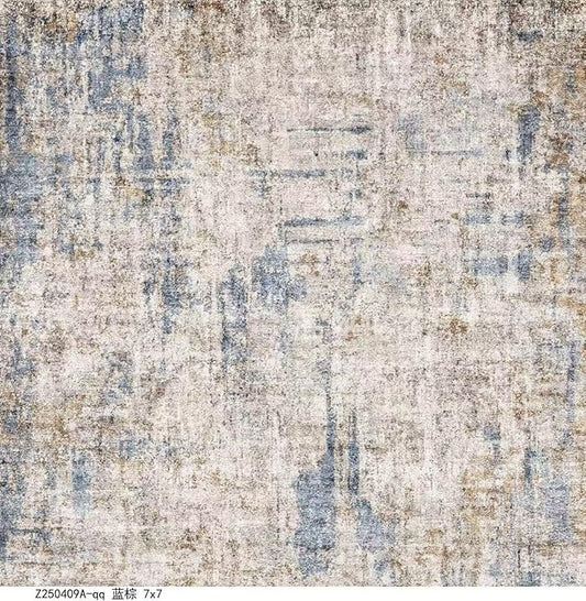 4x4 Square Entryway Rug Washable – Non-Slip Small Area Rug for Kitchen or Bathroom, Soft Low-Pile Indoor Mat, Modern Abstract Thin Door Carpet (Blue Brown)