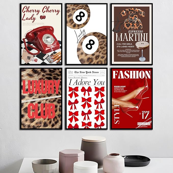 ZxXzkwpP Pink Cheetah Print Room Decor Poster, Trendy Red Fashion Leopard Print Wall Art Aesthetic Lucky 8 Ball Poster Coquette Preppy Y2k Red Funky Art For Bedroom (16x24x6 Unframed)