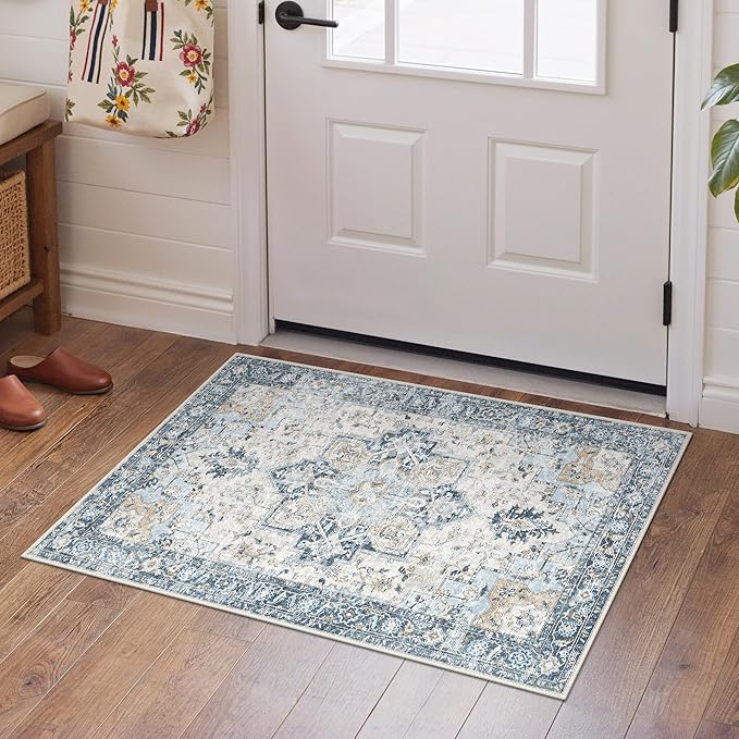 GENIMO 2x4 Runner Rugs for Hallway, Machine Washable Non Slip Vintage Rugs, Low Pile Lightweight Soft Print Rug for enrtyway, Corridor, Home, Office, Kitchen, Blue