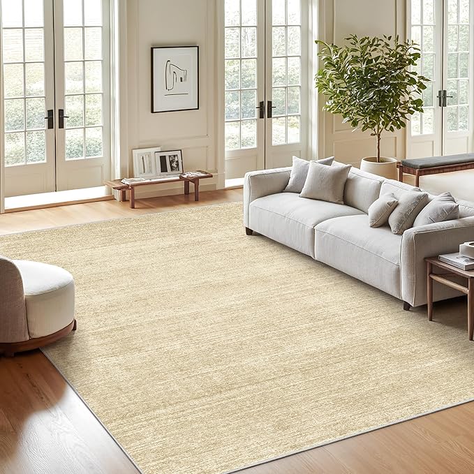 Valenrug Washable Rug 8x10 - Stain Resistant 8x10 Area Rugs for Living Room, Non Slip Backing Printed Rugs for Bedroom, Folable Machine Washable Area Rug (8'x10', Tan)