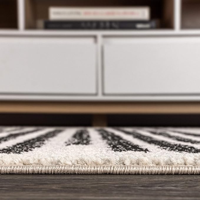 JONATHAN Y Khalil Modern Berber Stripe Cream/Black Runner Rug, 2x10, Contemporary, Bohemian, Easy-Cleaning for Living Room, Bedroom, Kitchen, Pet Friendly, Non-Shedding (MOH207A-210)