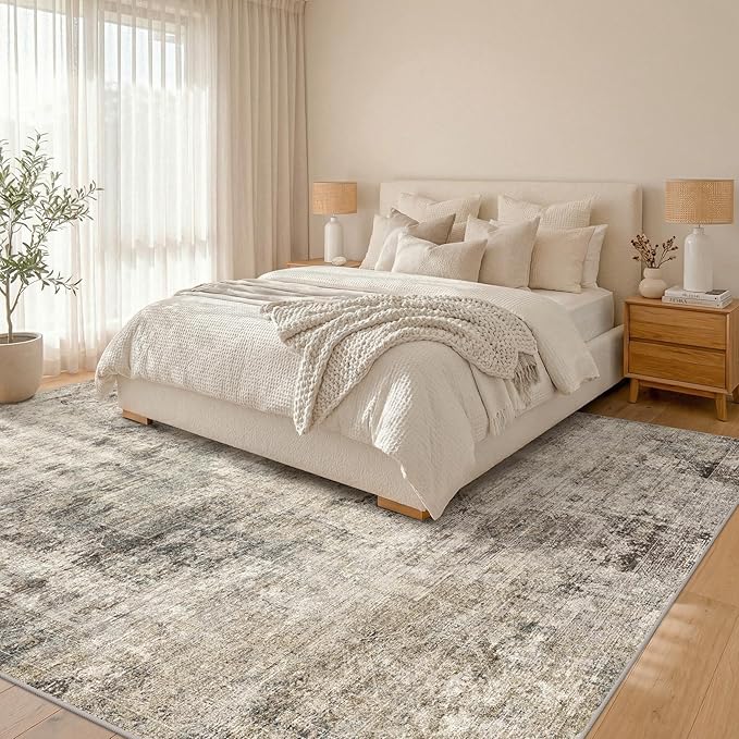 Hazo Haus Taupe Brown Big Rugs for Living Room 9x12 - Modern Farmhouse Rustic Large Rug for Dining Room, Bedroom, Washable Foldable Dark Academy Décor