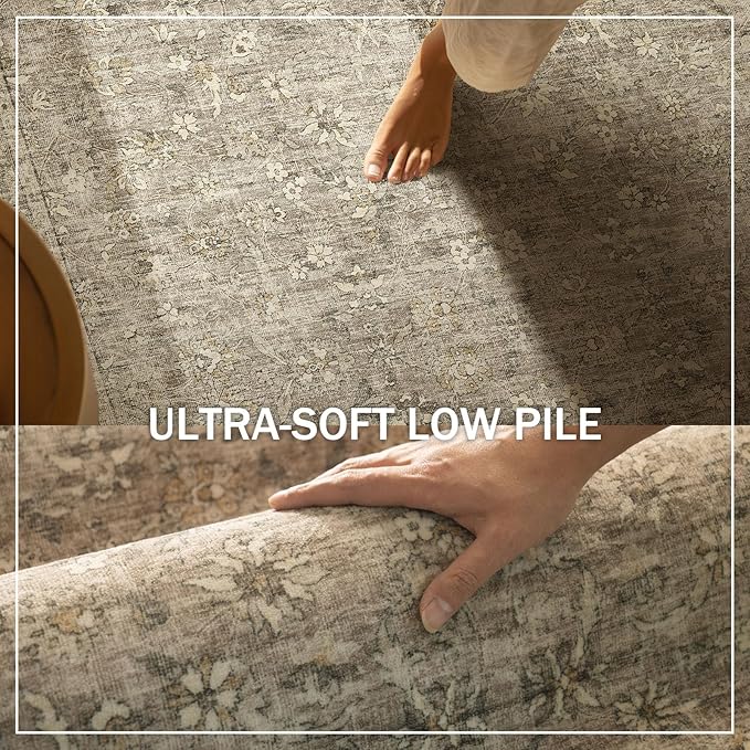 Machine Washable Rugs for Living Room: 5x7 Area Rugs for Bedroom Vintage Stain Resistant Non Slip Low Pile Lightweight Boho Carpet for Kitchen Dining Room Farmhouse Kids Room Nursery