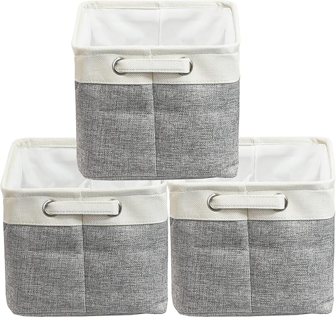 Simple Houseware Large Fabric Storage Bin, 14.4" x 10" with Handles, 3-Pack, Foldable Organizer for Closet and Shelf, Gray