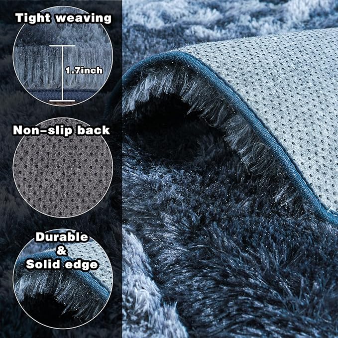 Area Rugs for Living Room 6x9, Ultra Soft Fluffy Rug for Bedroom, Modern Shaggy Carpets Fuzzy Rug for Girls Boys Room Home Indoor Nursery Teens Dorm Decor, Upgrade Non-Slip Durable, Tie-Dyed Blue Grey