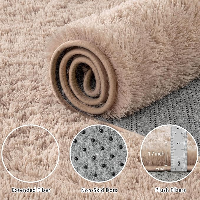 8x10 Area Rug for Living Room:Ultra Soft Fluffy Shag Beige Rugs,Large Fuzzy Plush Indoor Non Slip Carpet Washable Rug for Bedroom Kids Nursery Office Dorm Modern Decor(Beige 8'x10')