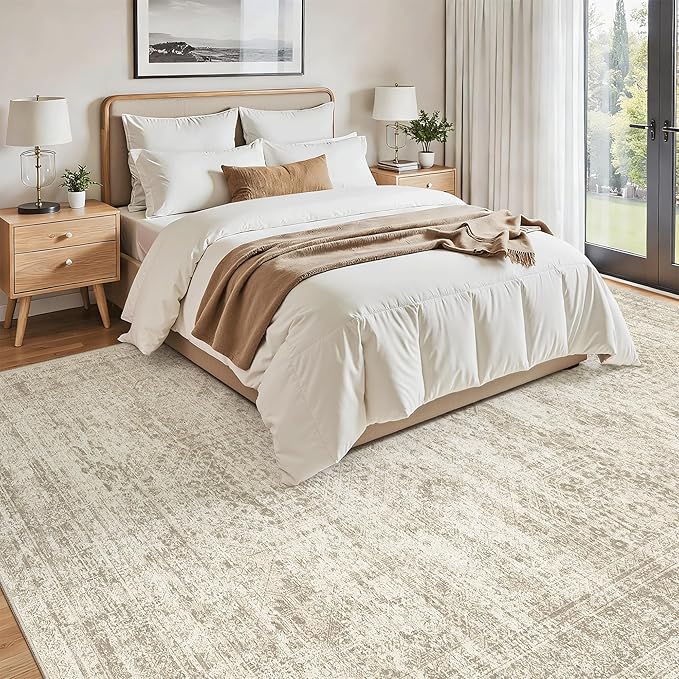 Soalmost Washable Area Rug 8x12, Large Soft Rugs for Living Room Vintage Beige Carpet 8x12 Area Rugs for Bedroom Dining Room Non-Slip Stain Resistant Under Table Rug