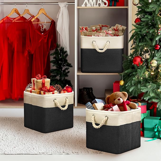 Simple Houseware Fabric Storage Cubes, 13" x 13" Storage Bin, 3 Pack, Black