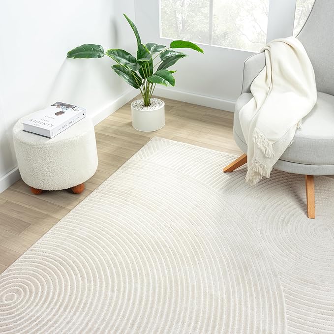 Abani Neutral Beige Area Rug | 3' x 6' Tan Geometric Carpet with Zen Circle Pattern | Washable Rugs for Living Room, Bedroom, Office