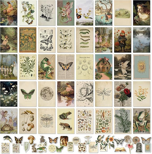 97 Decor Vintage Fairycore Decor - 40 Pcs Cottagecore Decorations For Bedroom, Fairy Room Decors Aesthetic, Nature Cottage Core Wall Art, Earthy Vintage Wall Collage Kit For Teen Girls Dorm (4x6)