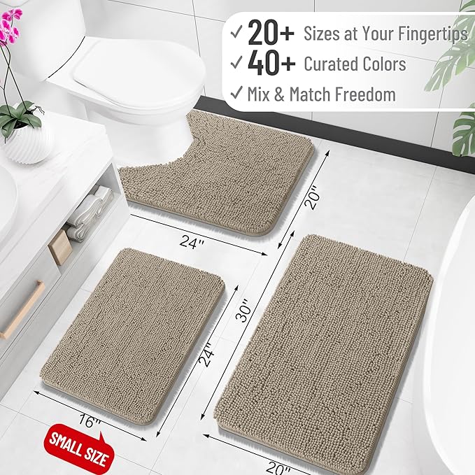 OLANLY Large Bathroom Rugs 59x35, Extra Soft Absorbent Chenille Bath Rugs, Rubber Backing Quick Dry, Machine Washable Bath Mats for Bathroom Floor, Tub and Shower, Home Decor Accessories, Warm Taupe