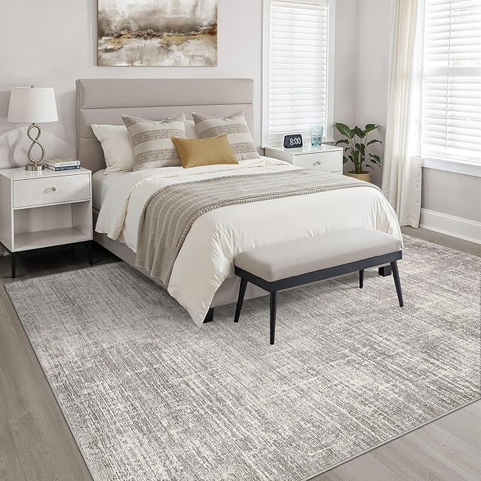 10x14 Area Rugs Living Room: Washable Large Neutral Rug Abstract Soft Modern Stain Resistant Indoor Floor Non-Slip Carpet for Bedroom Nursery Kids Office Playroom Dining Room Under Table- Brown Gray