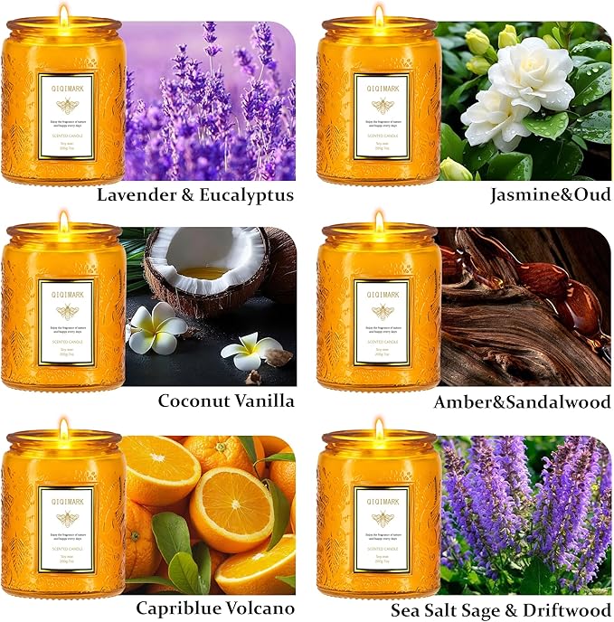 Mother’s Day Candles Gift Set for Mom, Natural Soy Wax Scented Jar Candles 6-Pack, Aromatherapy Candles for Home, 42oz 300 Hours Long Lasting, Gifts for Women