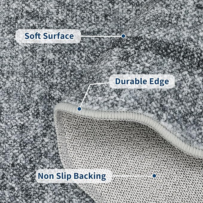 GarveeHome Scalloped Area Rug 4x6 Washable Rug Modern Floor Cover Soft Low Pile Entryway Rug Indoor Distressed Foldable Non Slip Stain Resistant Carpet for Bedroom Living Room Bathroom, 4 ft x6 ft